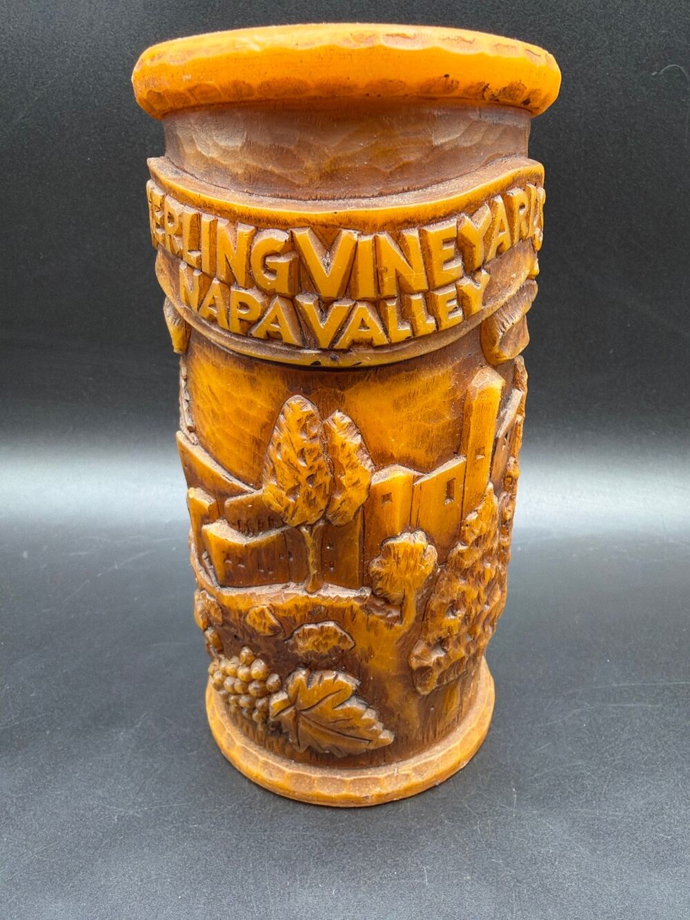 Vintage Sterling Vineyards Napa Valley Faux Carved Wood Wine Bottle Holder Vase
